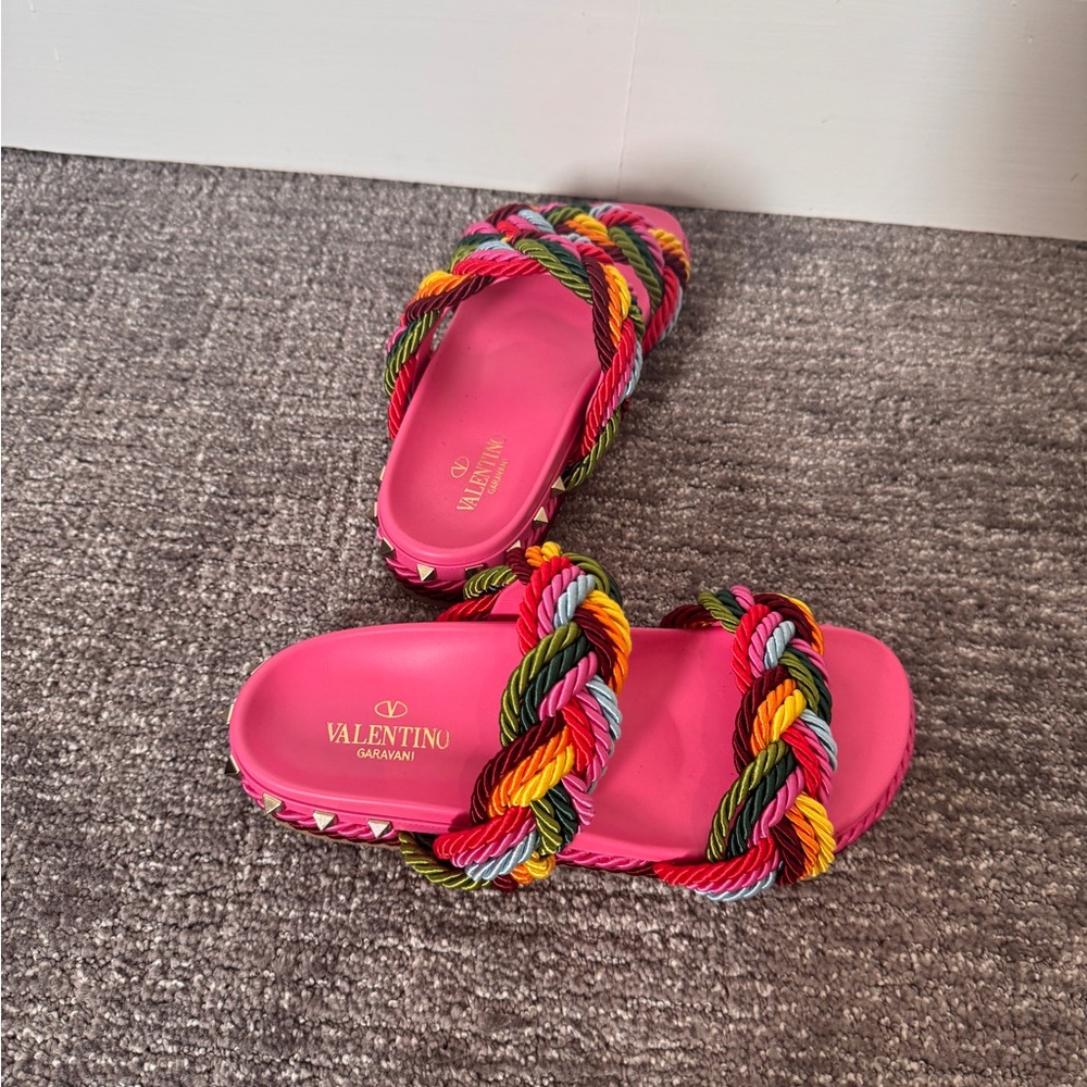 Valentino Rainbow Color Sandals with Braided Straps